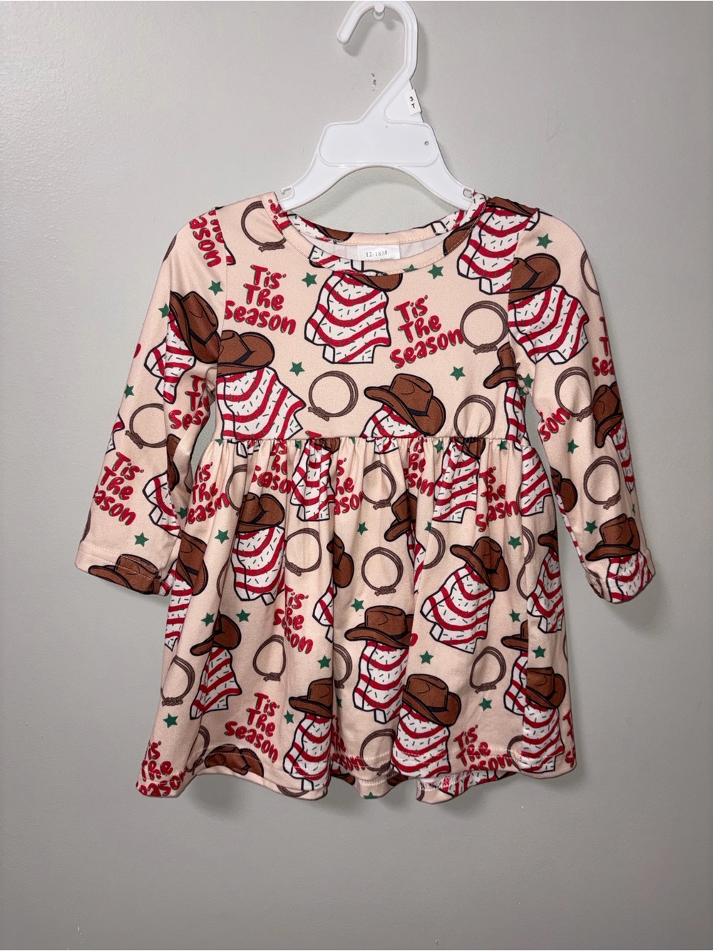 Boutique Western Cowboy Hat Little Debbie Christmas Tree Cake Print Dress 12-18M